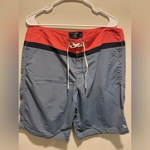 Abercrombie & Fitch Men's Red and Gray Board Shorts